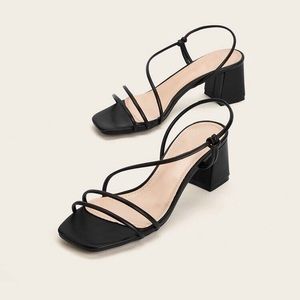 Shein black strappy block heels